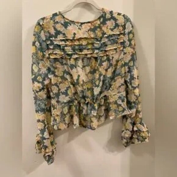 Free People Y2K Maybel blouse floral sheer tie front bell sleeve small - Picture 2 of 5